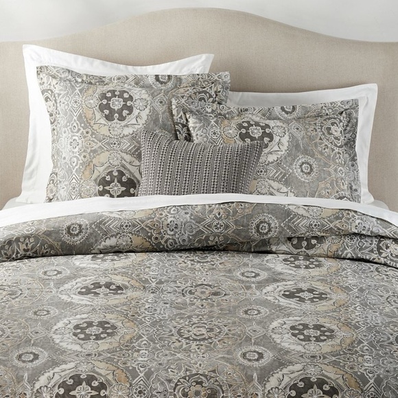 Pottery Barn Jacquelyn medallion organic sateen full queen  duvet cover - Picture 7 of 12